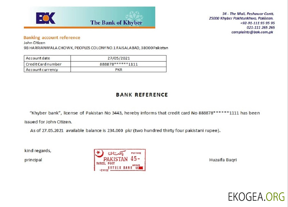 Pakistan , Khyber bank , reference